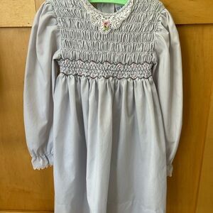 Vtg Polly Flinders Smocked Long Sleeve Dress